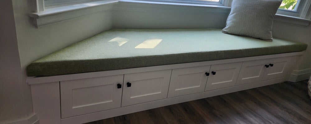 Custom bench cushions. with throw pillows.