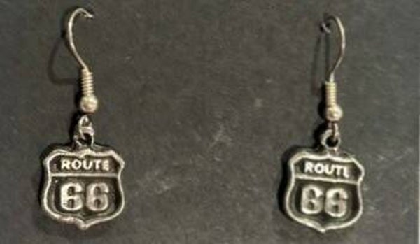 Pewter Route 66 Earrings RS23