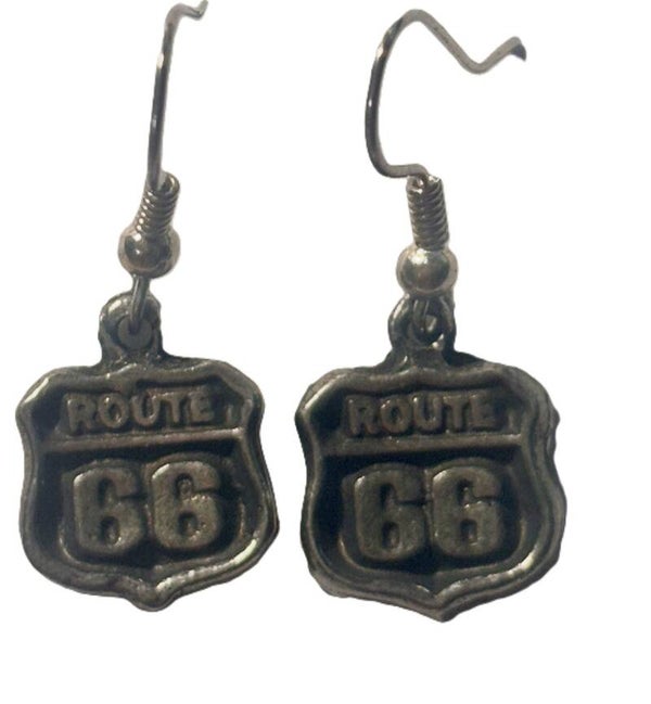 Pewter Route 66 Earrings RS23