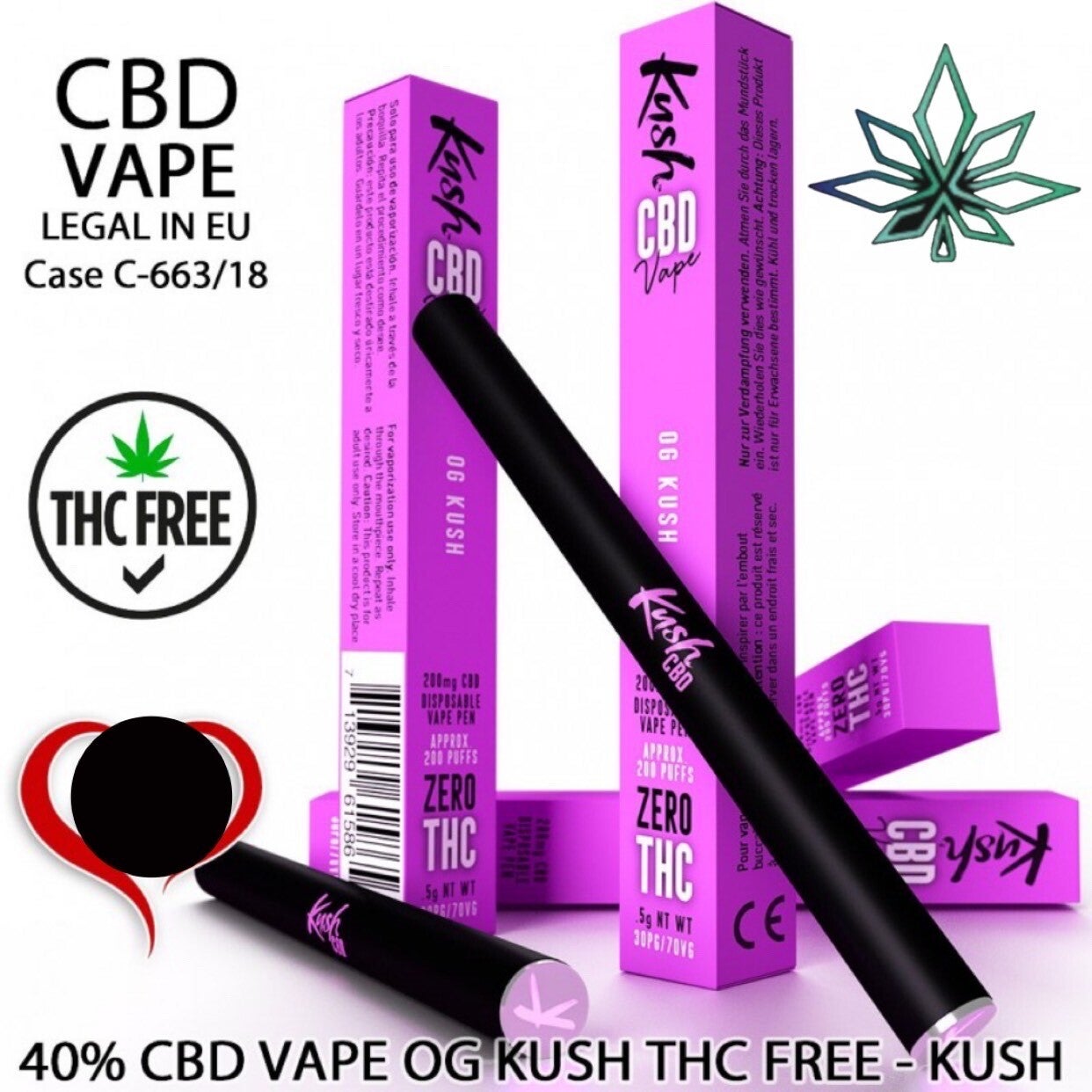 40% CBD VAPE OG KUSH - KUSH VAPE DISPOSABLE (200mg CBD)