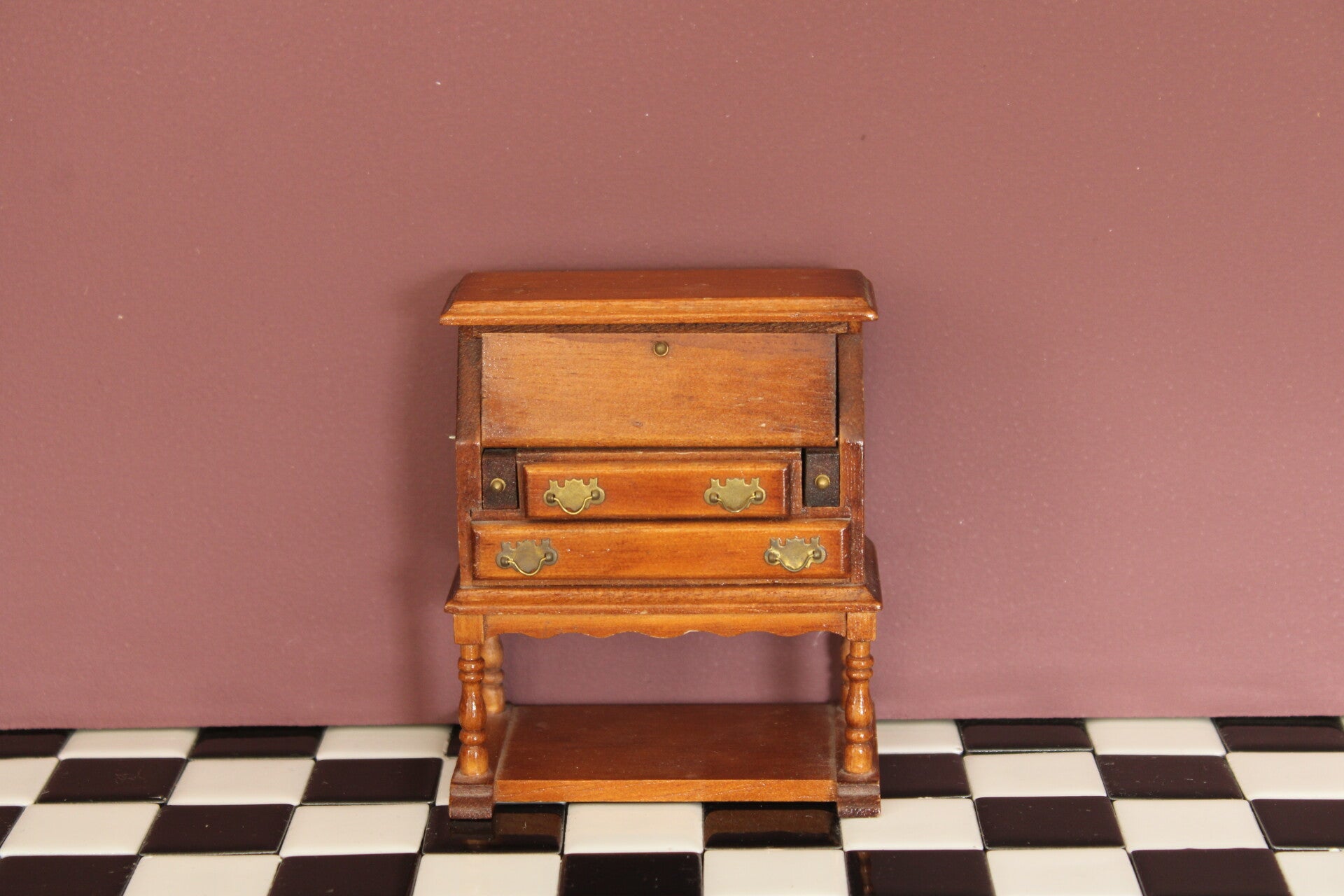 Vintage gedecoreerde houten secretaire