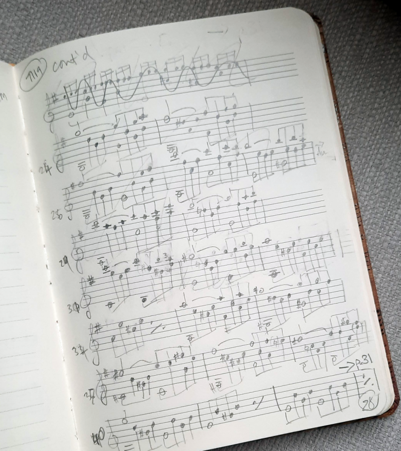 Handwritten sheet music notation for classical guitar