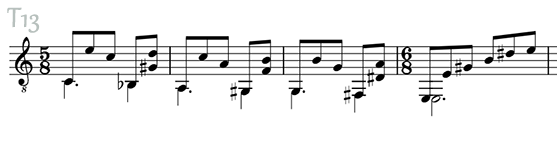 Musical sketch T13: sheet music for classical guitar