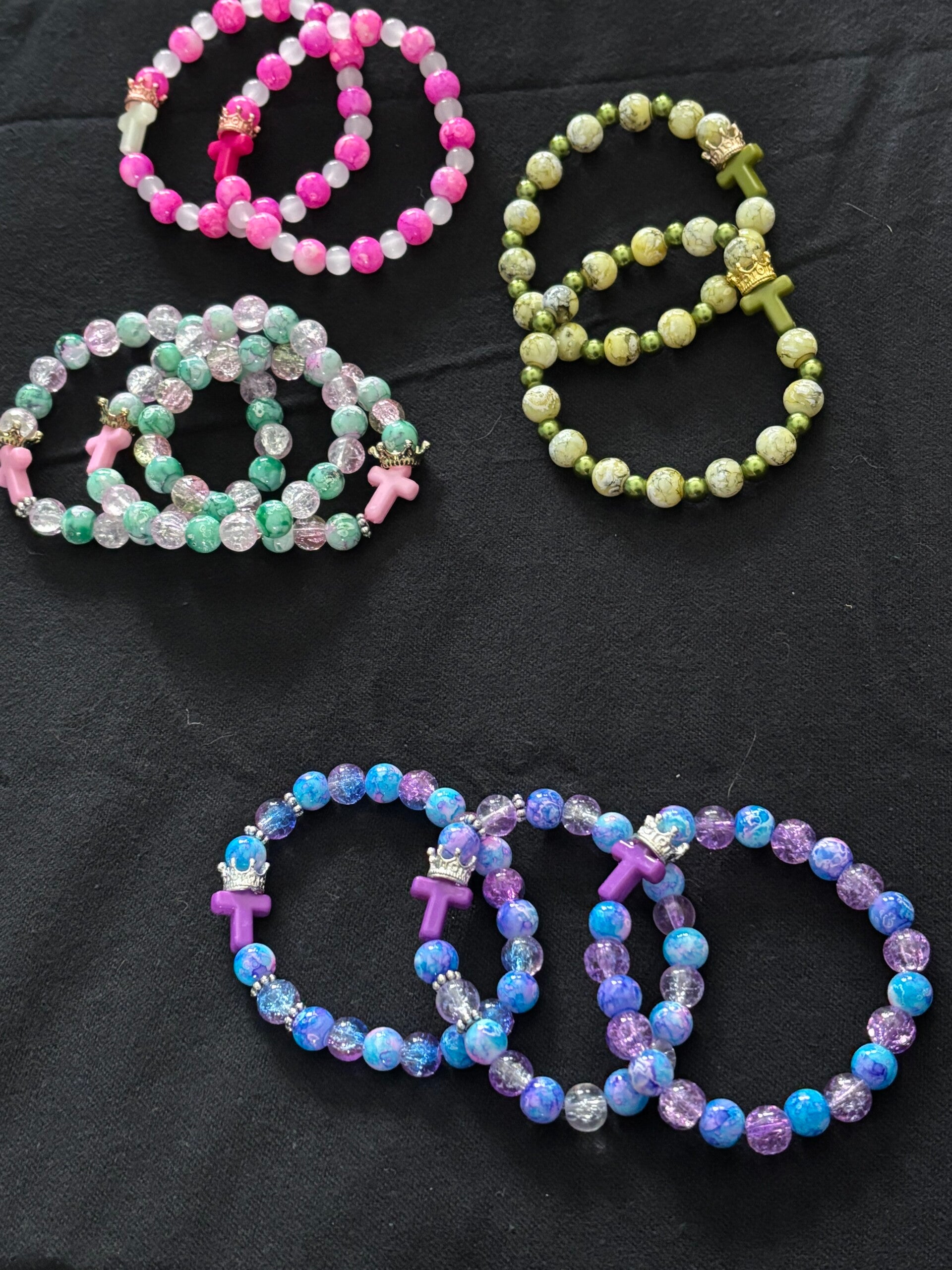 Crowned Cross Beaded Bracelet