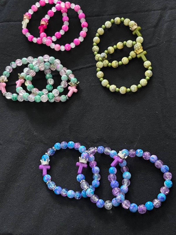Crowned Cross Beaded Bracelet