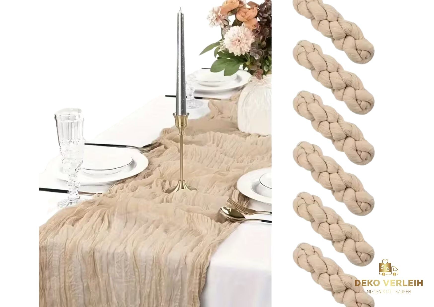 Boho-Tischläufer, Beige – 90x300 cm