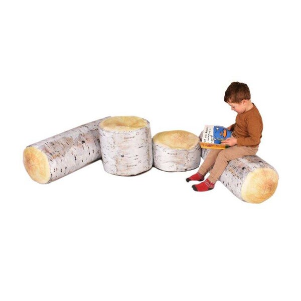 Silver Birch Tall & Short Log Stump Bean Bag Seats (Pair)