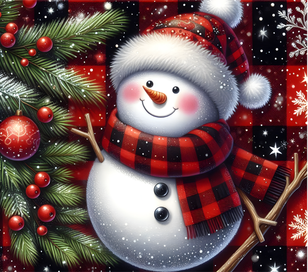 Tumbler Christmas - Snowman w/plaid scarf