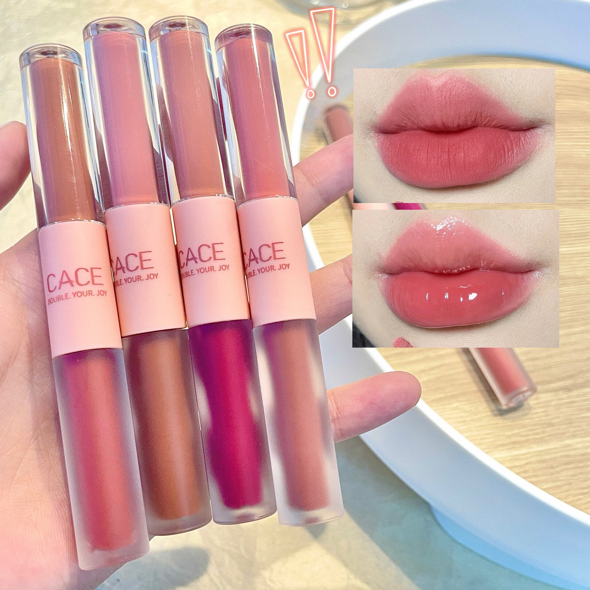 Cace Fun Double-Ended Lip Glaze 6 Colors Optional Popular Makeup Affordable Student Lipstick Matte Hot