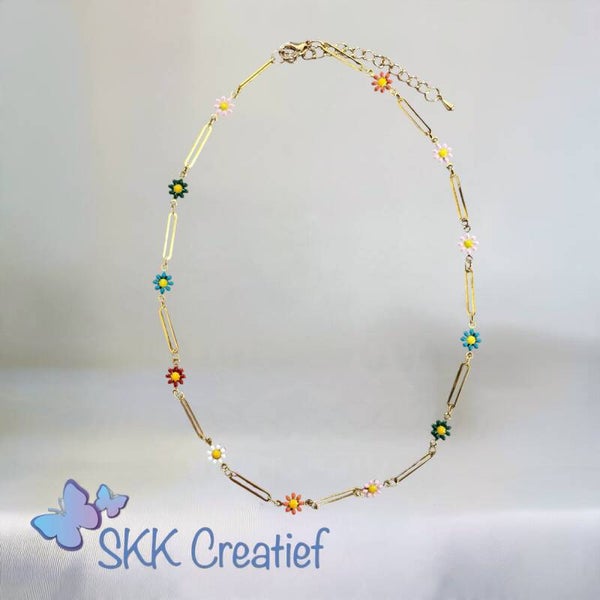 Ketting Niki - Schakelketting met bloemetjes - SKK Creatief.