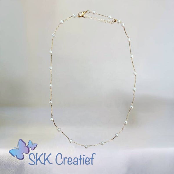 Ketting Jitte – Fijne schakelketting met pareltjes - SKK Creatief