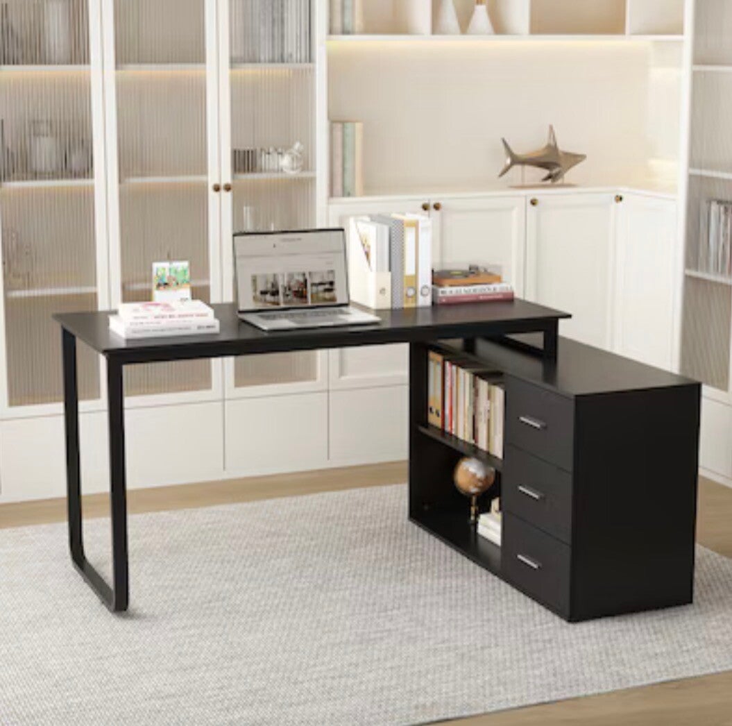 55" Black Modern Executive Desk