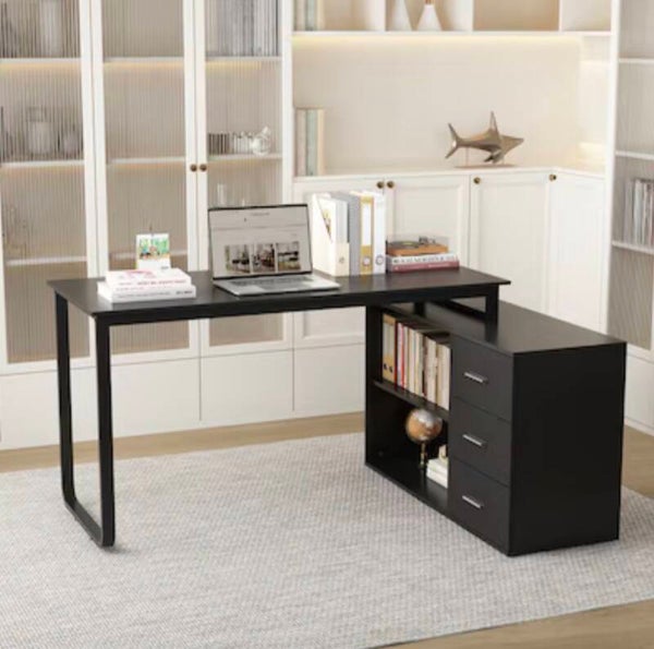 55" Black Modern Executive Desk