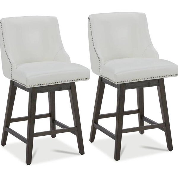 White Leather 360 Swivel Counter Stool