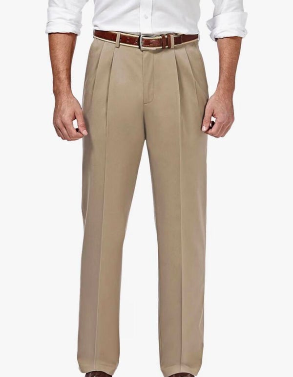 Haggar Men's Pleated Classic Fit Premium No Iron Khaki Dress Pants