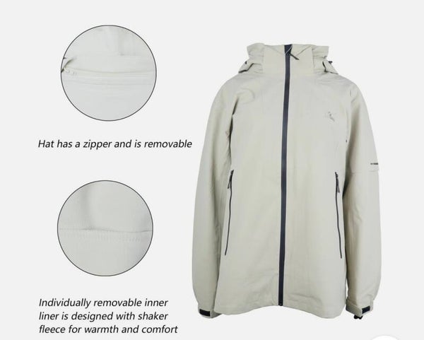 Men's Ivory Waterproof Hooded Jacket with Fleece Lining (Med)