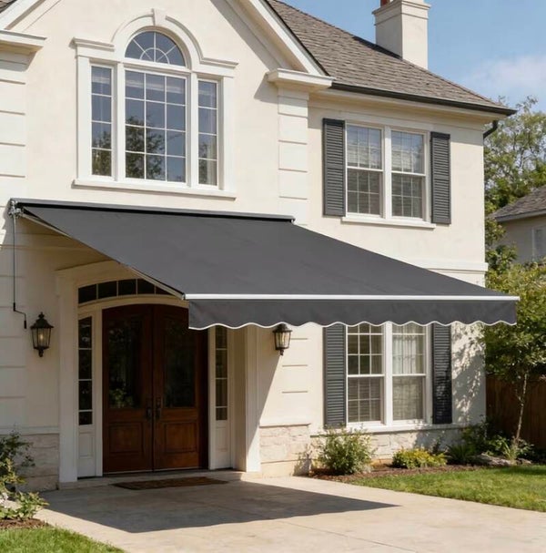 Dark Grey Retractable Hand Crank Fabric Awning