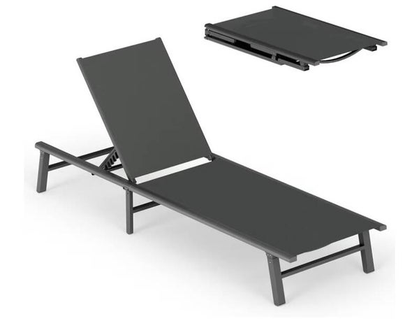 Dark Grey Folding Lounge Chaise Chair