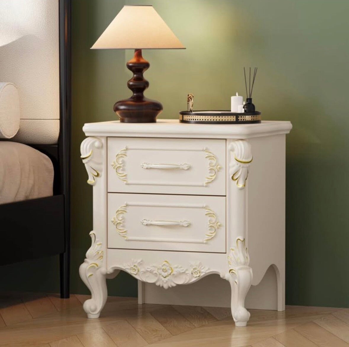 Vintage Nightstand Carved Bedside Table