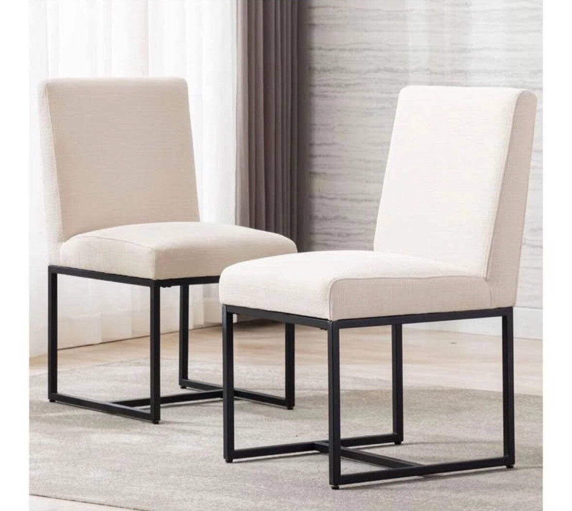 2pc Modern Linen Upholstered Dining Chairs