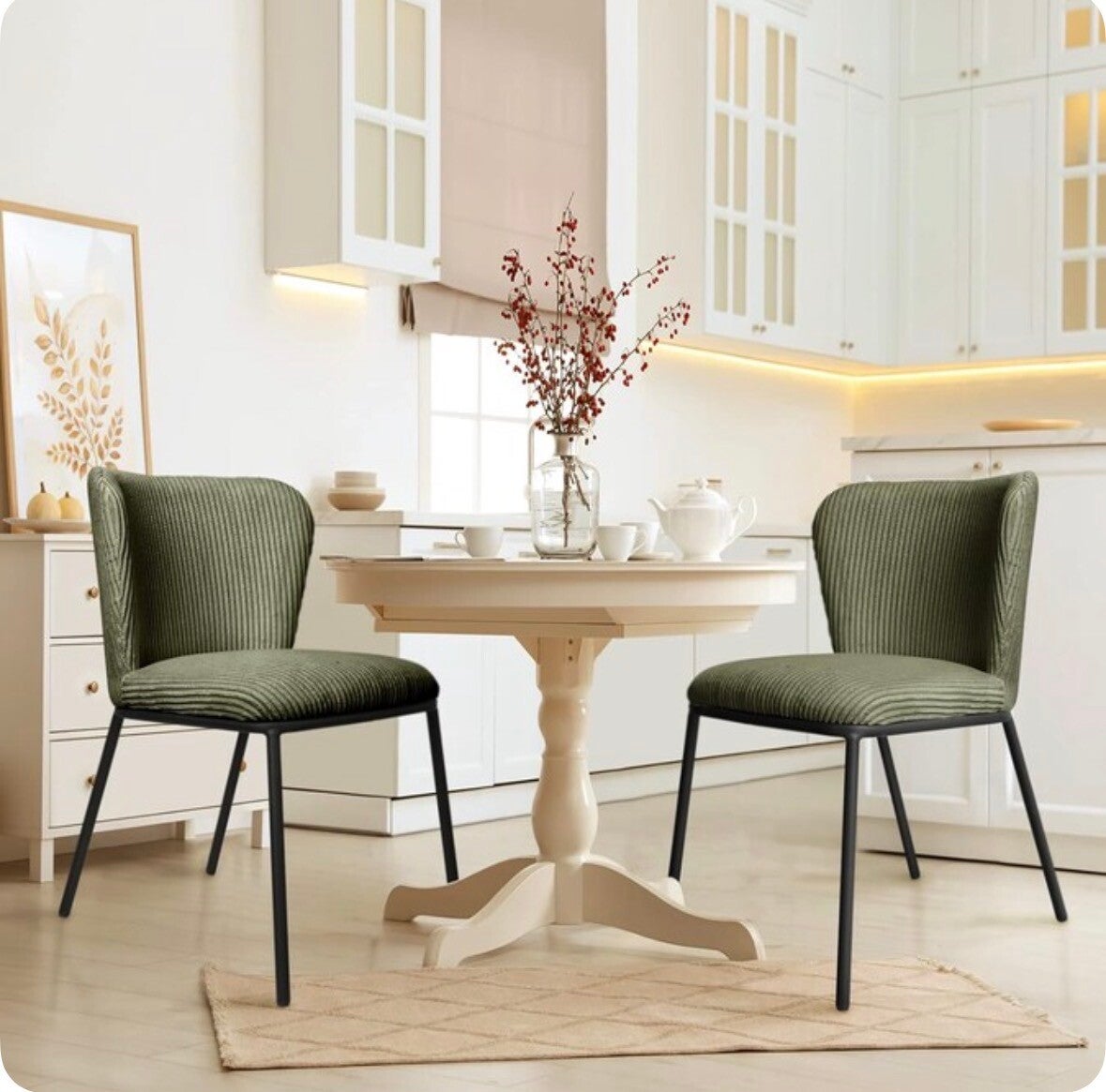 Olive Green Ribbed Dining Chairs
