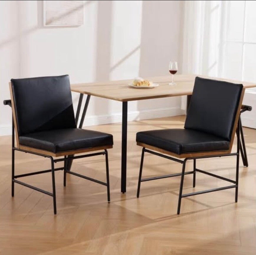 2pc Black Leather Mid Century Dining Chairs