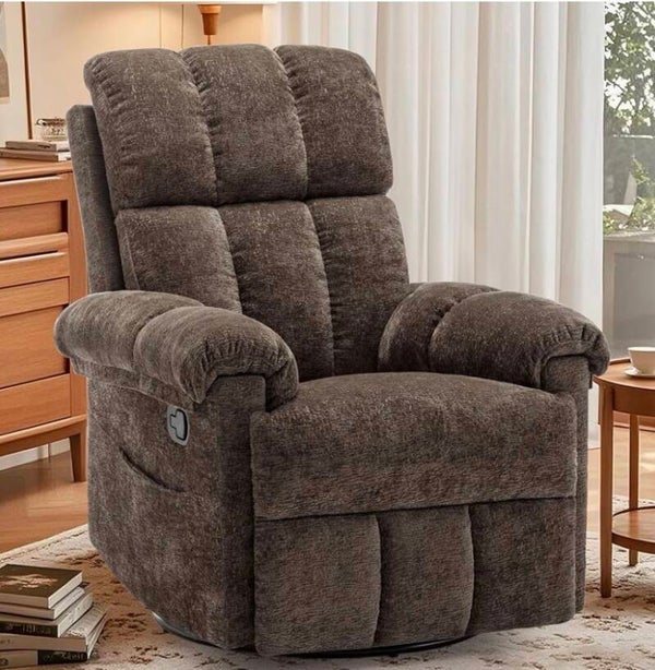 Brown Chenille Swivel Manual Recliner