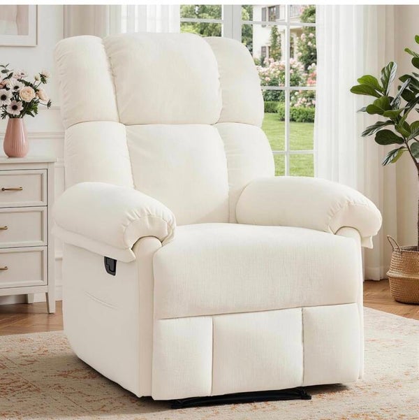 Cream Chenille Manual Swivel Recliner