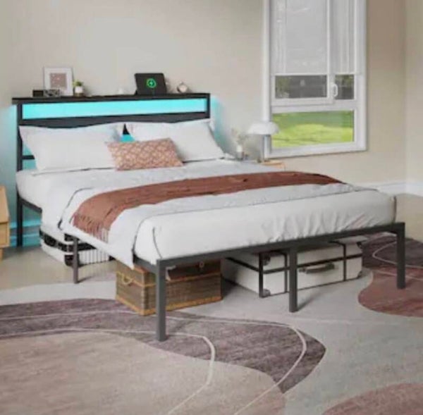 Full Size Platform Bed with LED