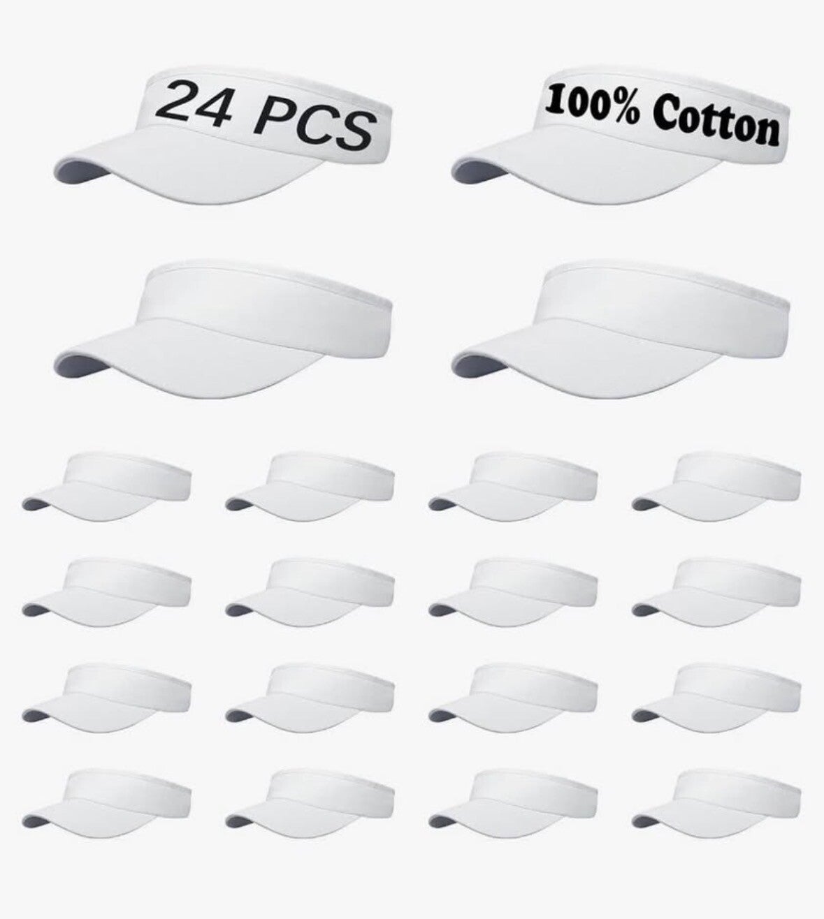24ct White Cotton Sun Visors Hats