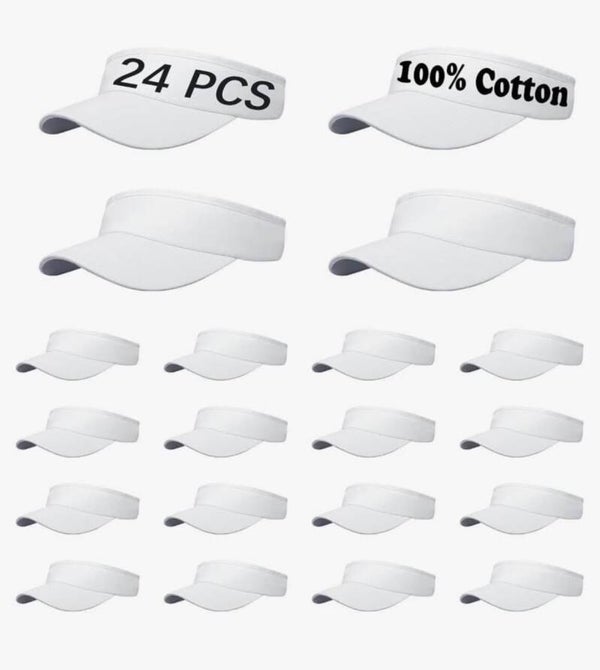24ct White Cotton Sun Visors Hats