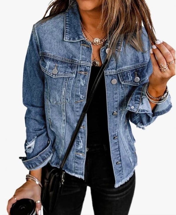 Women’s Distressed Denim Jacket (XL)