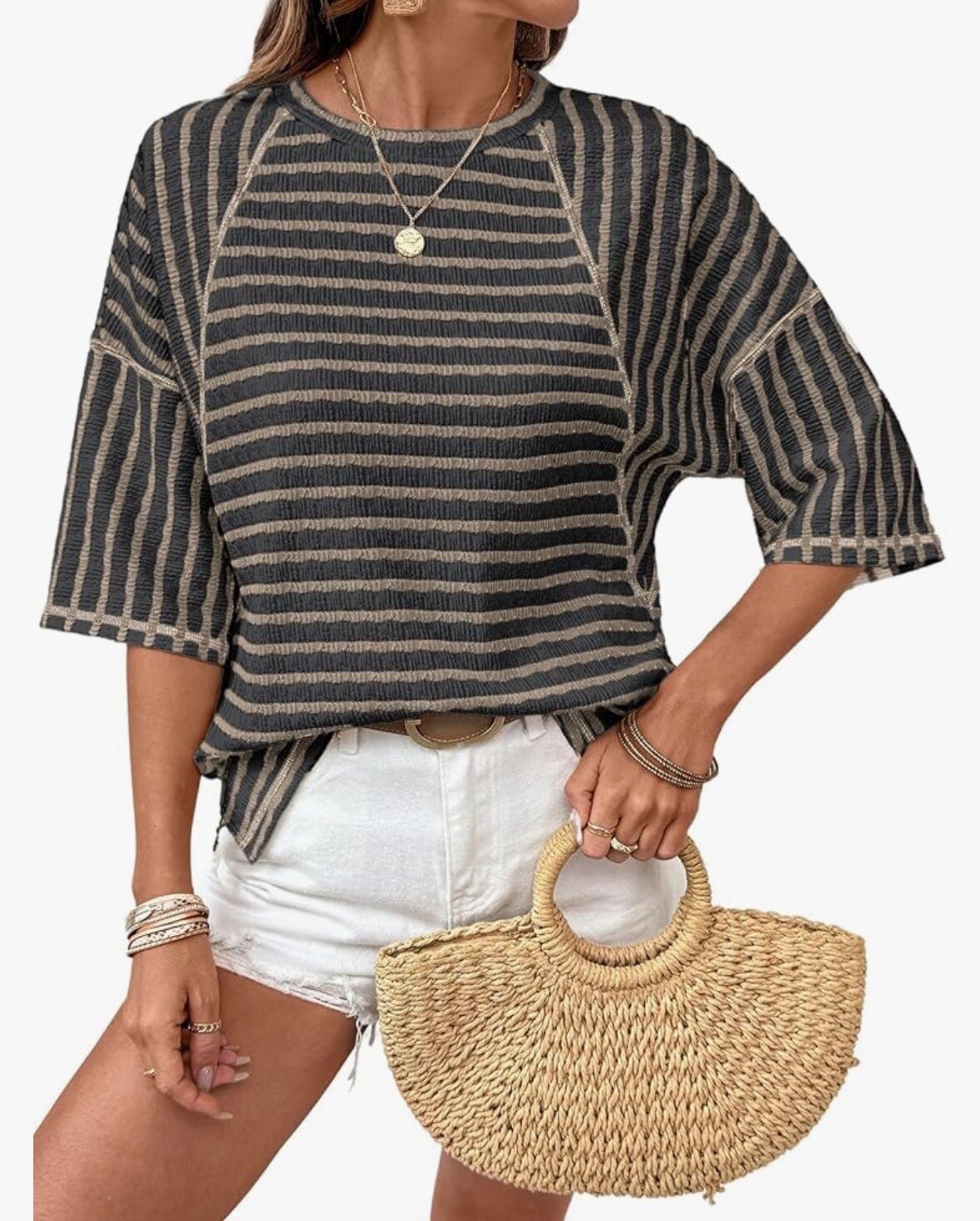 Black Striped Oversized Top T-Shirt (2XL)