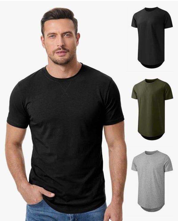 Men's 3-Pack Crewneck Longline Tee (Large)
