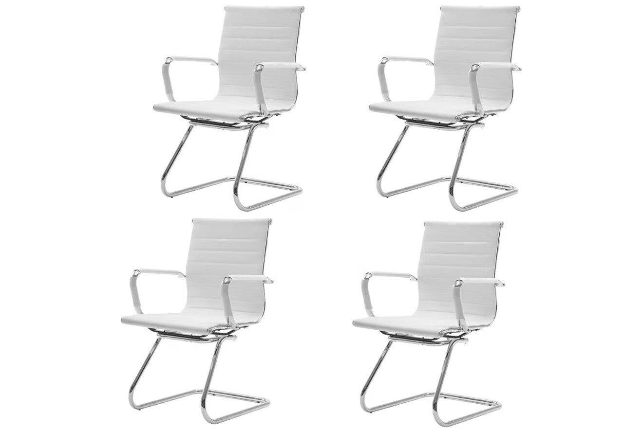4pk White Leather Office Chairs