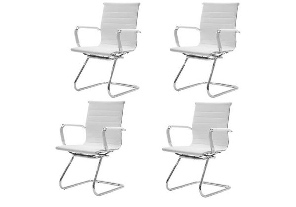 4pk White Leather Office Chairs