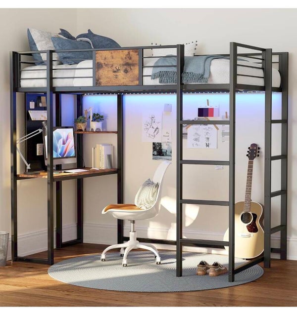 Twin Metal Loft Bed with Desk