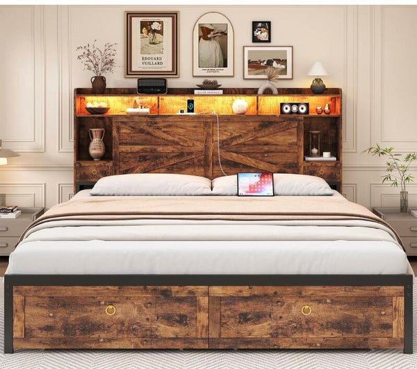 King Size Bed Frames with Storage Headboard