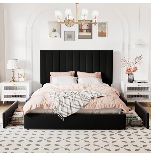 Black Velvet Full Size Bed Frame