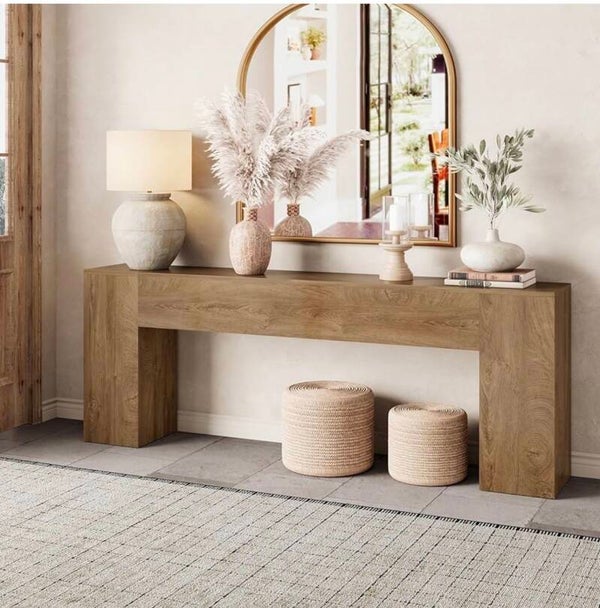 Epecoya Extra Long Console Tables for Entryway 86-Inch, Natural Oak Brown