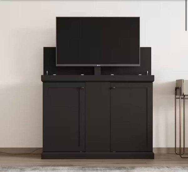Black TV Entertainment Center Fits TVs up to 50 in. with Motorized Lift, Remote Control and 4 Memory Height Preset