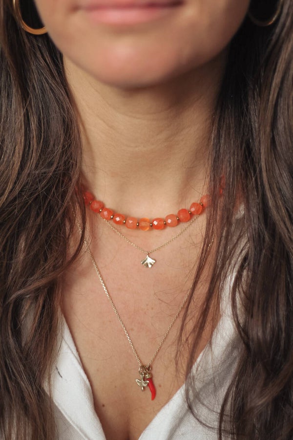 Ketting | Oranje aventurijn | Facet