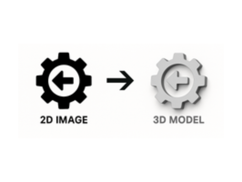 Illustration showing the process of converting a 2D image into a detailed 3D model. From flat 2D design to printable 3D model, part of the 3D modeling and printing services offered by 3D Creations in Slate Belt.