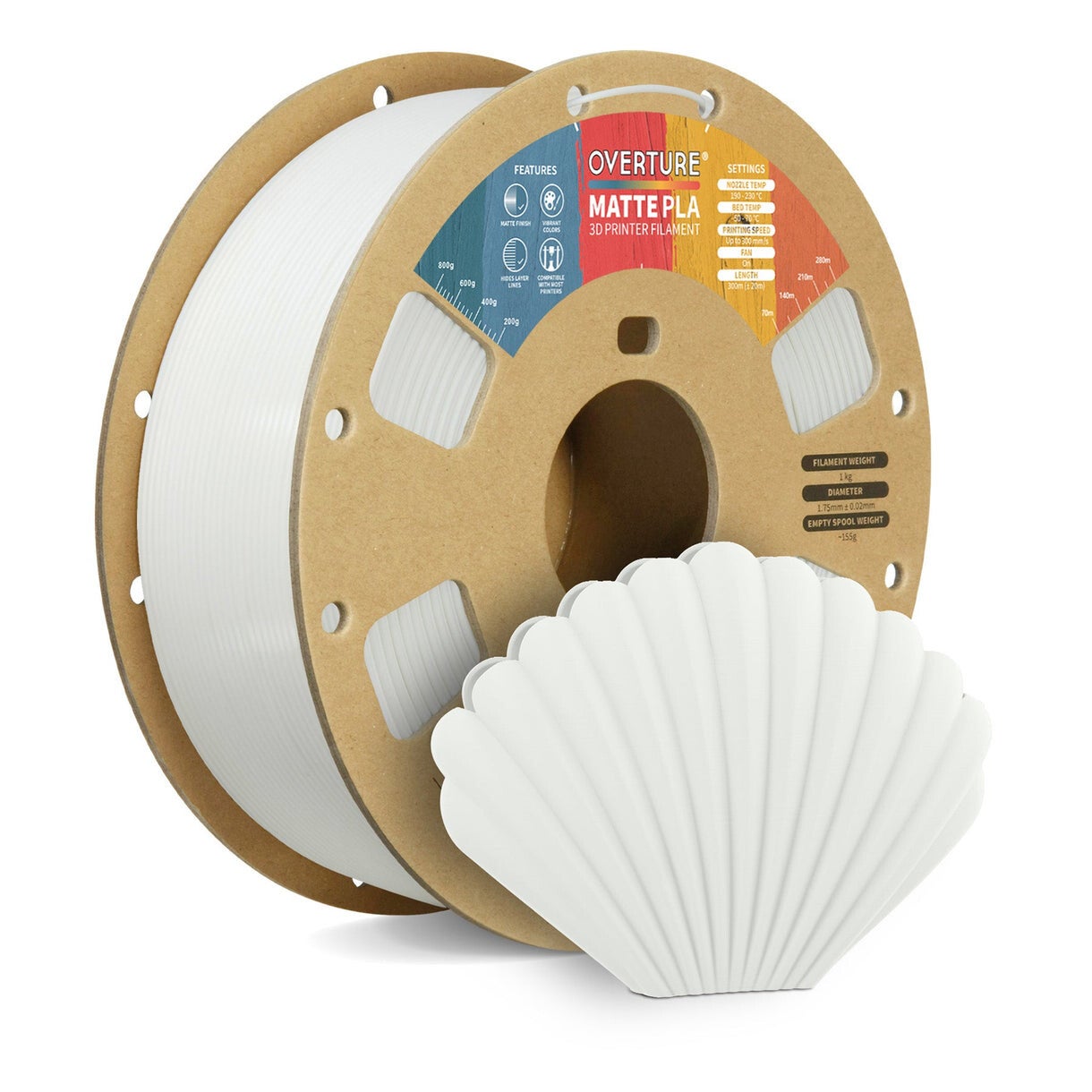 Overture Matte PLA 3D Printer Filament 1.75mm