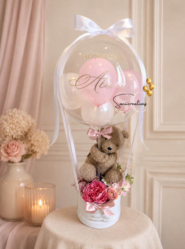 Hot Air Balloon Roze/wit met Jollein knuffel