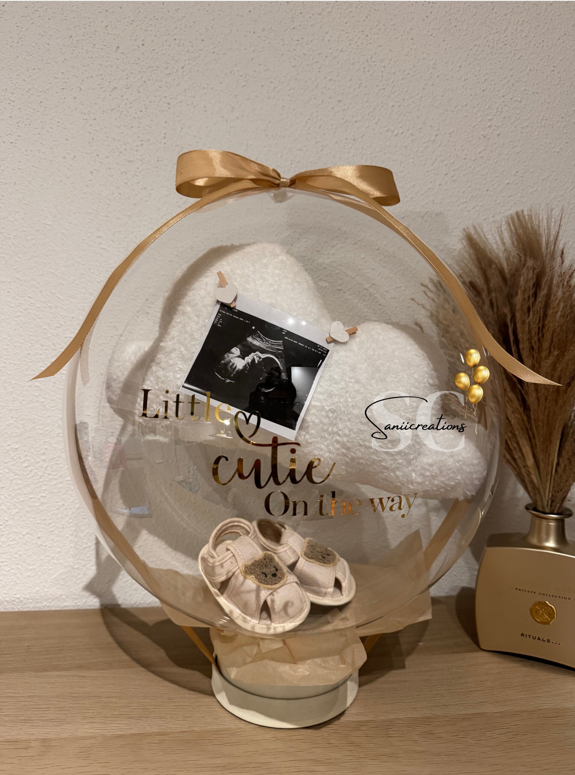 Zwangerschapsaankondiging Ballon met Echofoto, Wolkkussen & Babyschoentjes – Gepersonaliseerd Cadeau
