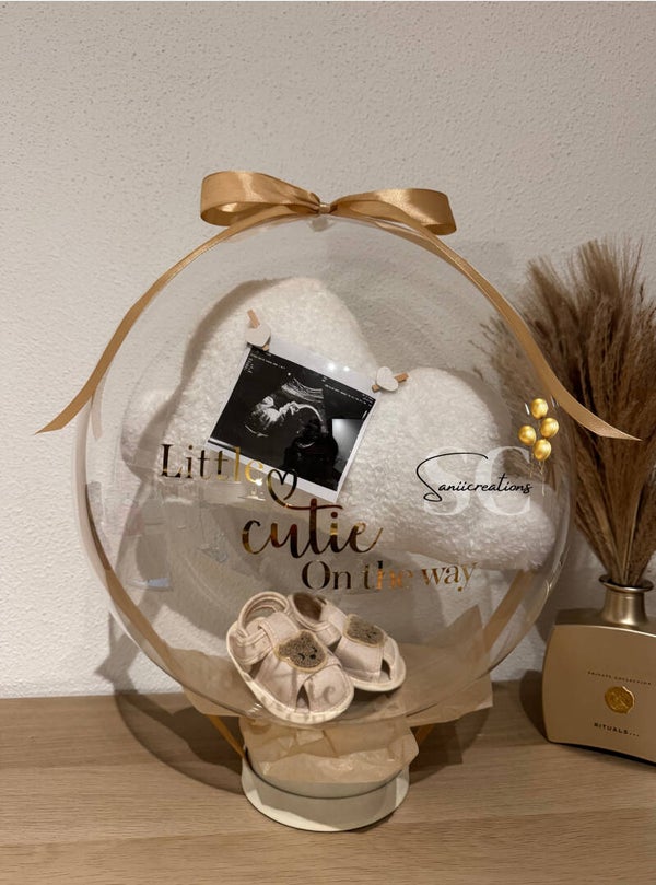 Zwangerschapsaankondiging Ballon met Echofoto, Wolkkussen & Babyschoentjes – Gepersonaliseerd Cadeau