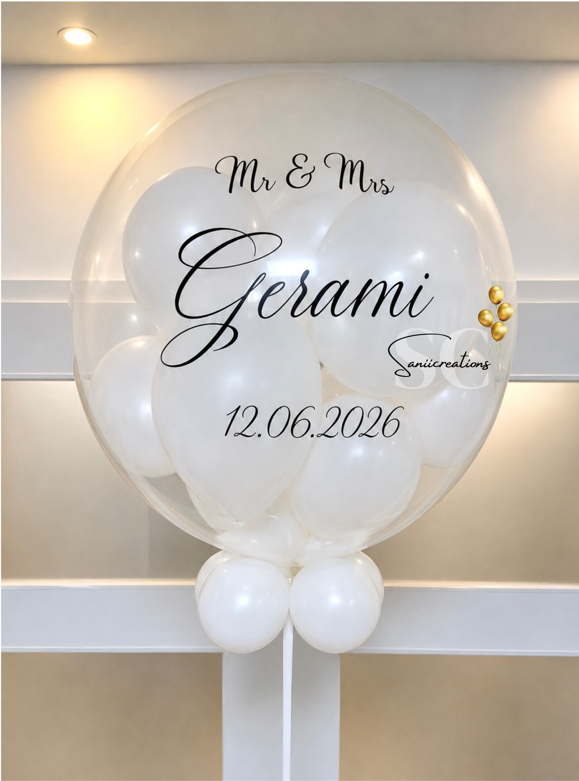 Gepersonaliseerde Bubble Ballon Bruiloft – Mr & Mrs met Naam en Trouwdatum