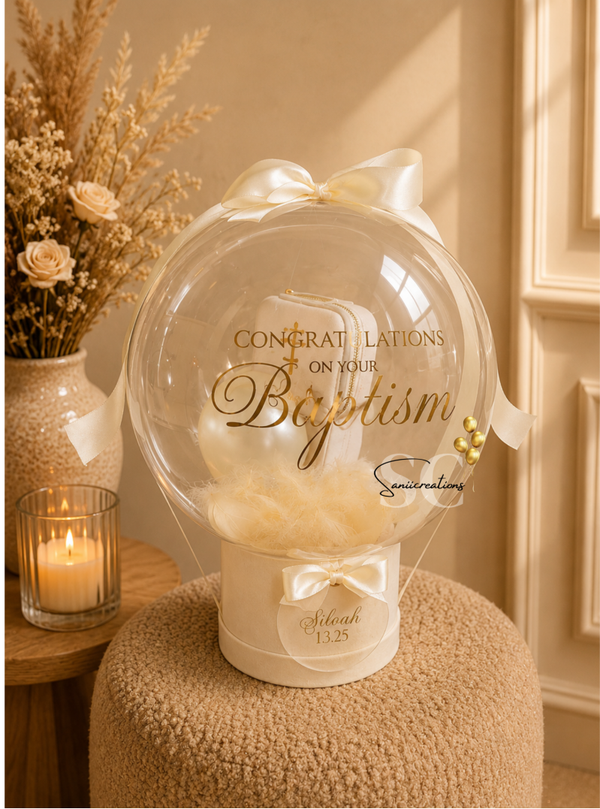 Gepersonaliseerde doopsel ballon met sieradendoosje