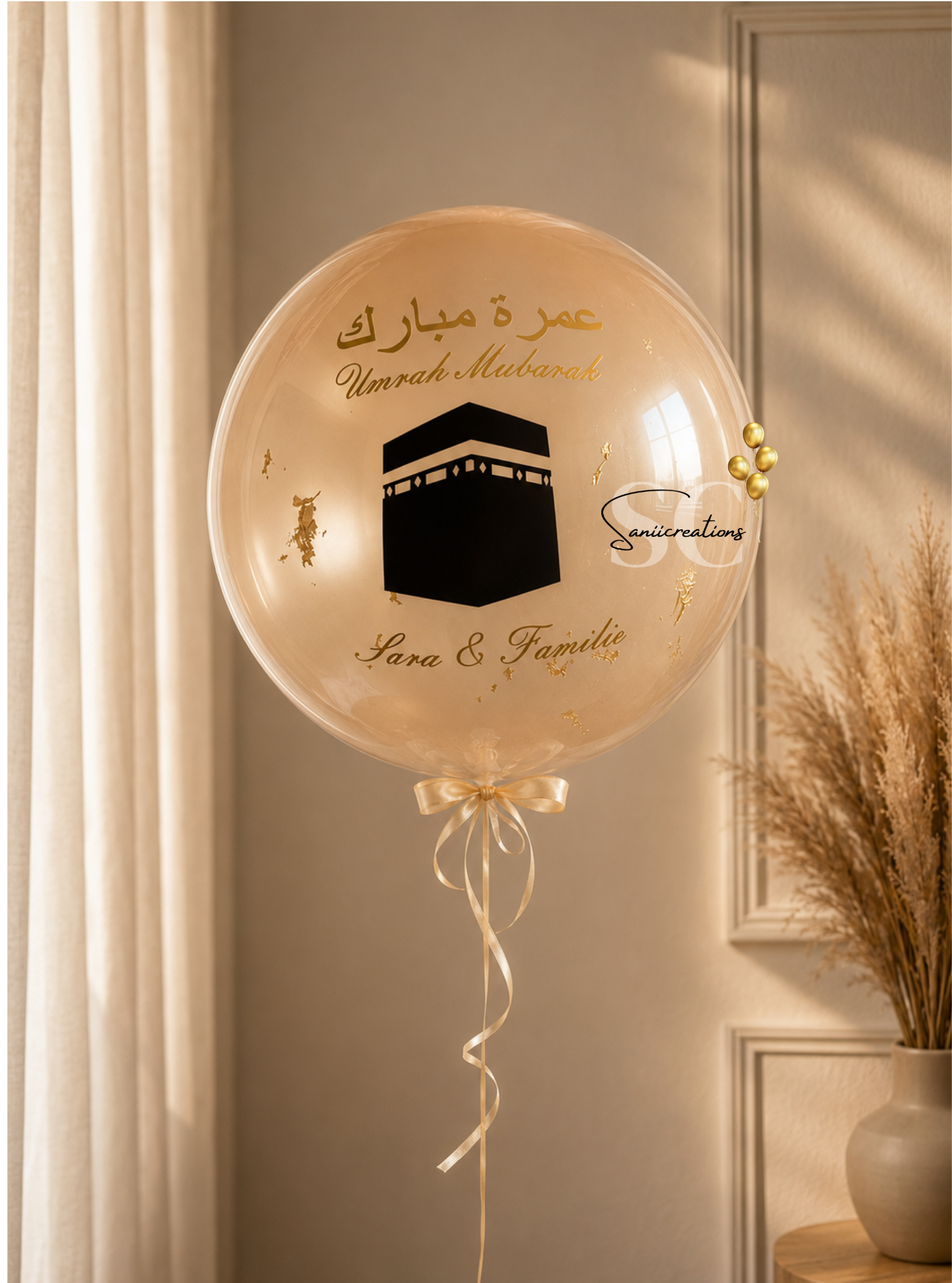 Gepersonaliseerde Umrah Mubarak Ballon – Luxe Heliumballon met Ka’aba & Naam